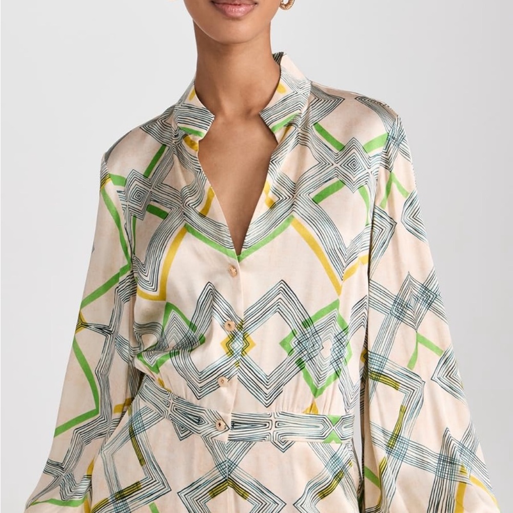 Alexis Geometric Print Jumpsuit - Green, Yellow, Cream - Picture 4 of 8